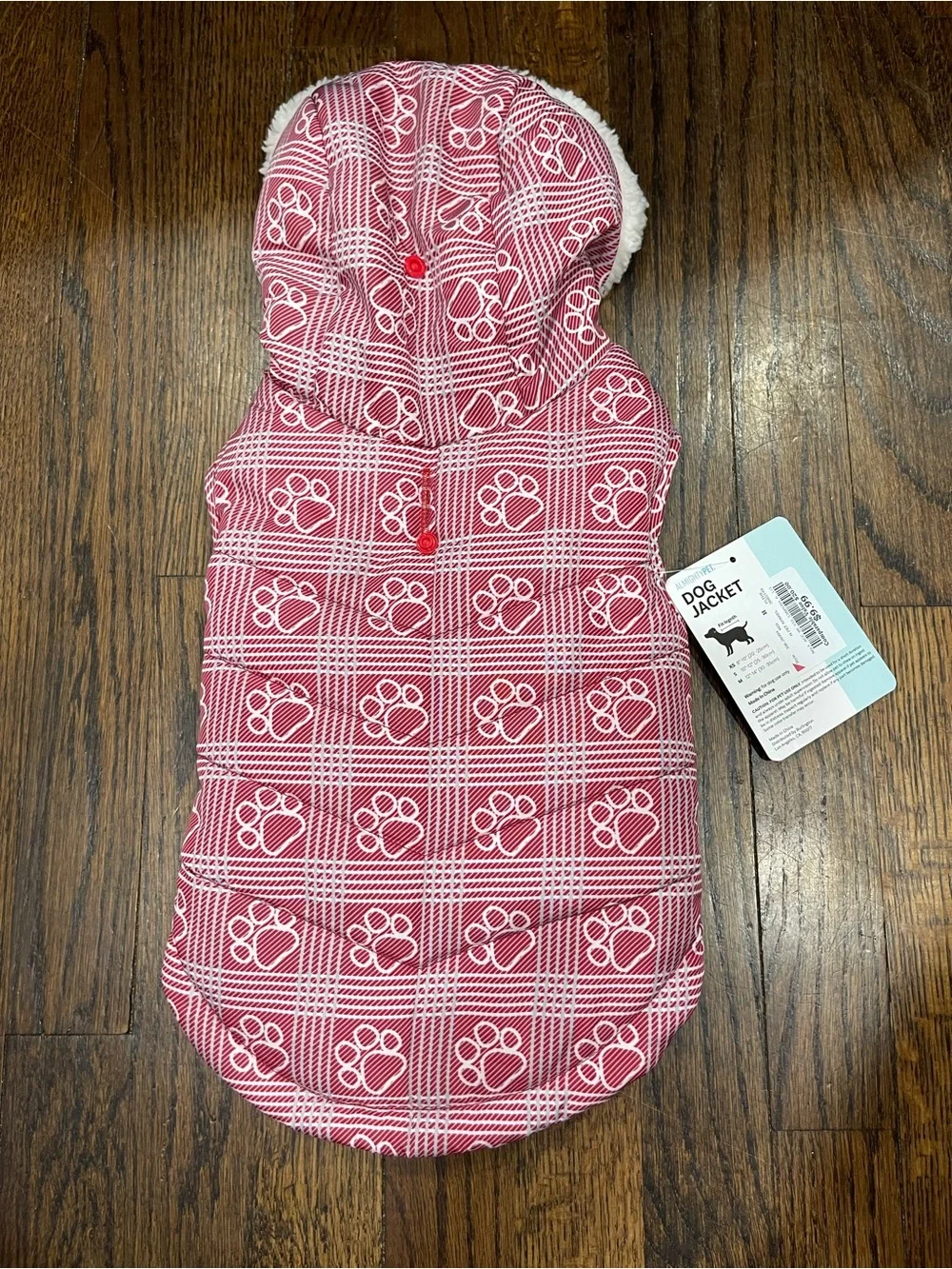 Almighty pet Red Paw-Print Fleece Lined Dog Jacket with Hood